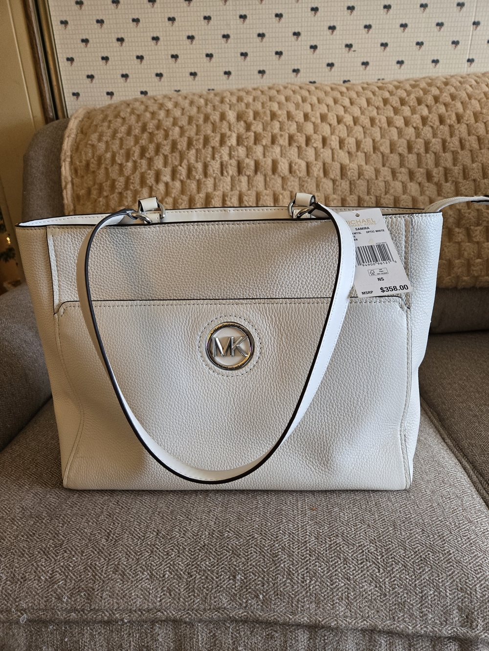 Michael Kors Samira Leather Tote Bag - Optic White Handbag: NWT